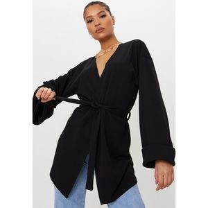Black Belted Oversized Sleeve Blazer